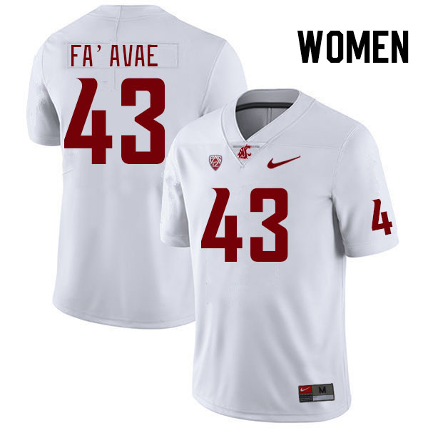 Women #43 Tai Fa'avae Washington State Cougars College Football Jerseys Stitched Sale-White - Click Image to Close